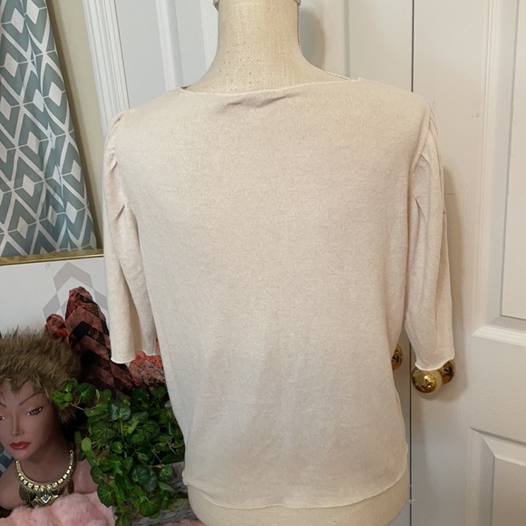 Zara Cream Lightweight Knit Top/ Pleated Puffy Sleeved/ Stretch/ Medium - Picture 8 of 9